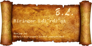 Biringer Lóránt névjegykártya
